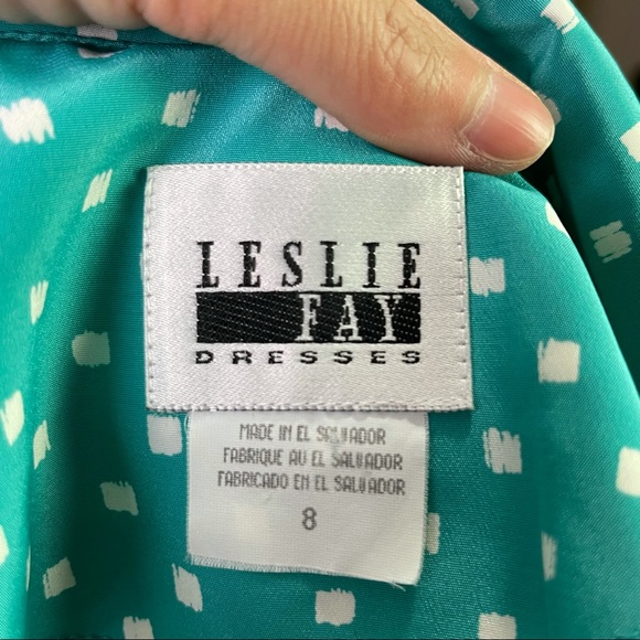 Vintage Leslie Fay Robin’s Egg Blue Dot Dress 8 - Picture 11 of 14